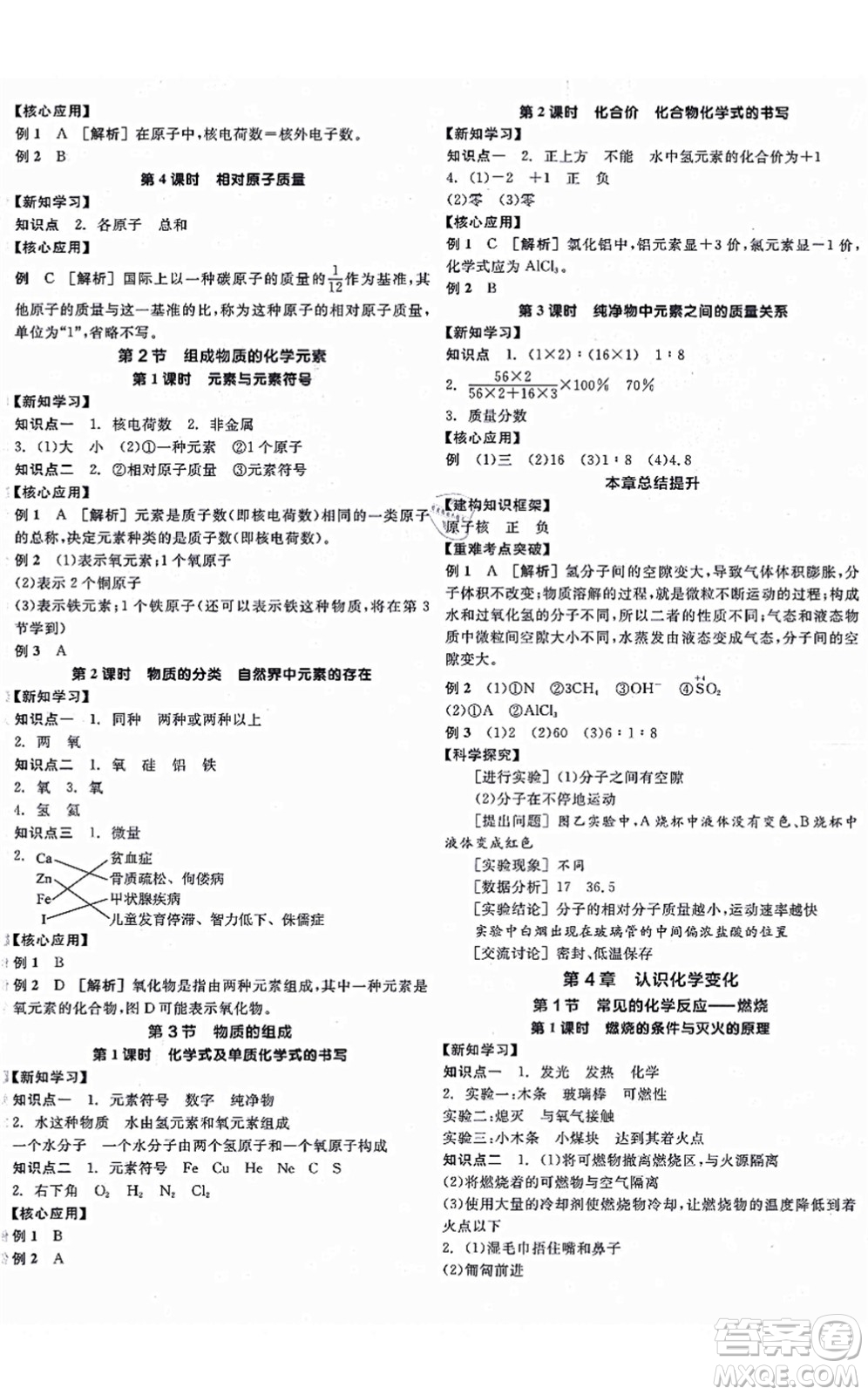 陽光出版社2021全品學(xué)練考聽課手冊九年級化學(xué)上冊HJ滬教版徐州專版答案