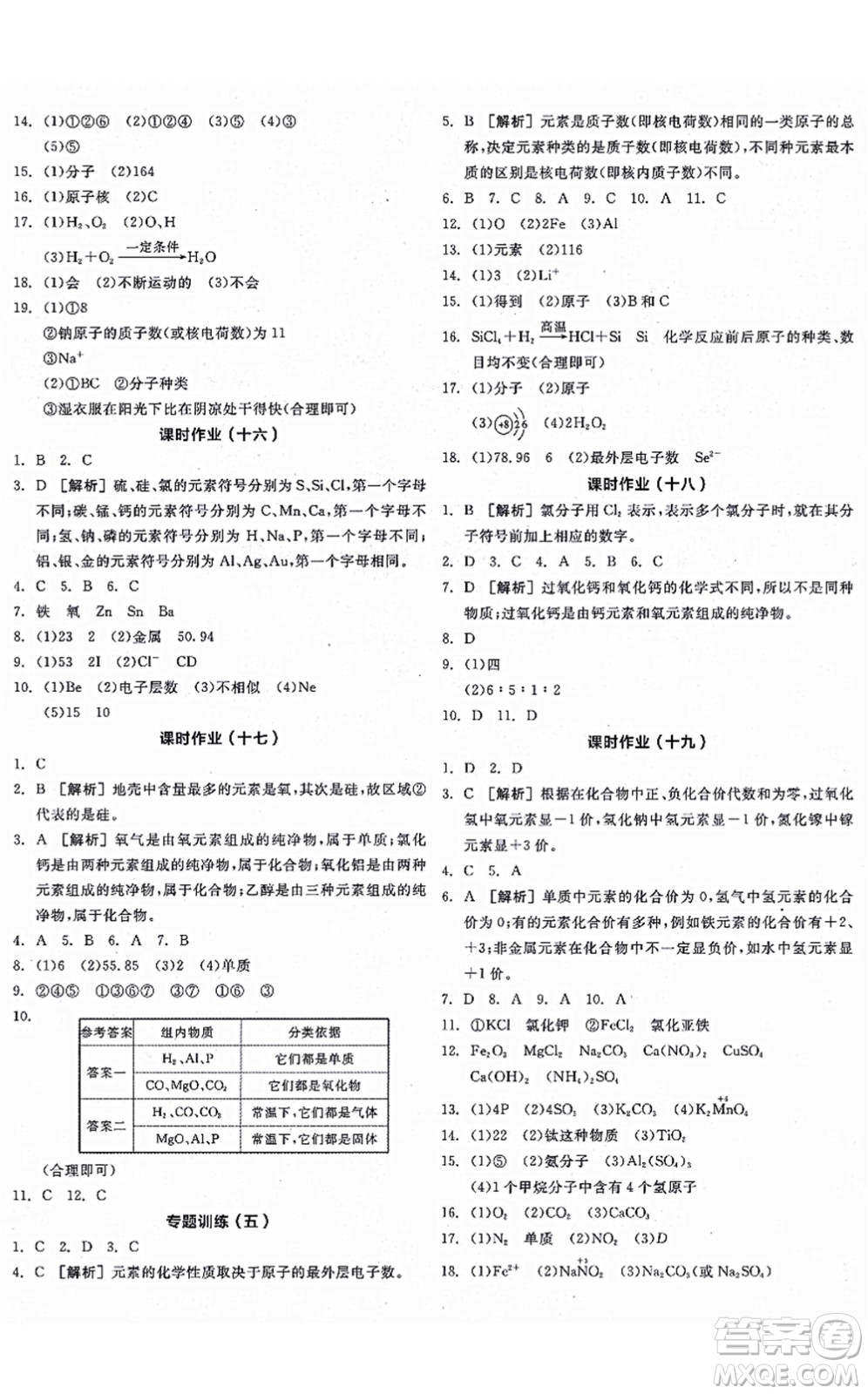 陽光出版社2021全品學(xué)練考聽課手冊九年級化學(xué)上冊HJ滬教版徐州專版答案