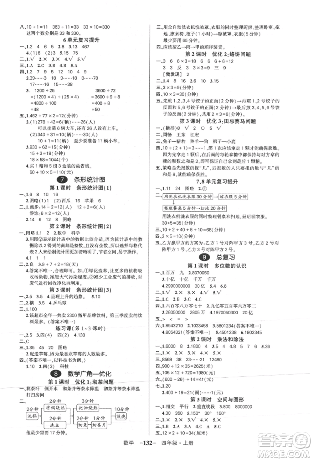 武漢出版社2021狀元成才路創(chuàng)優(yōu)作業(yè)100分四年級(jí)上冊(cè)數(shù)學(xué)人教版浙江專版參考答案