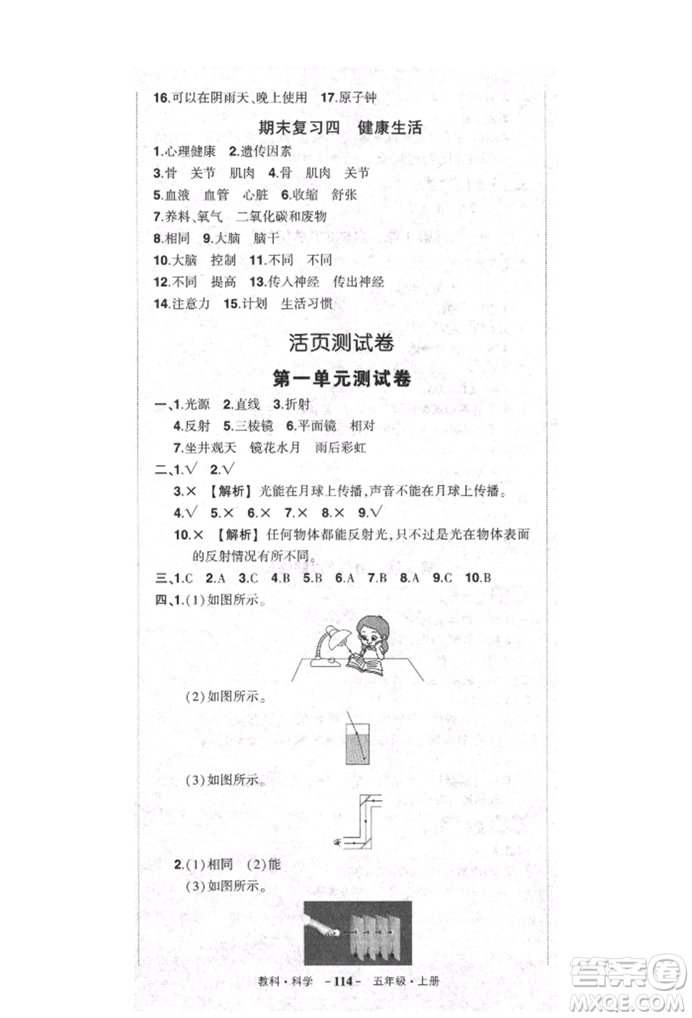 武漢出版社2021狀元成才路創(chuàng)優(yōu)作業(yè)100分五年級上冊科學(xué)教科版參考答案