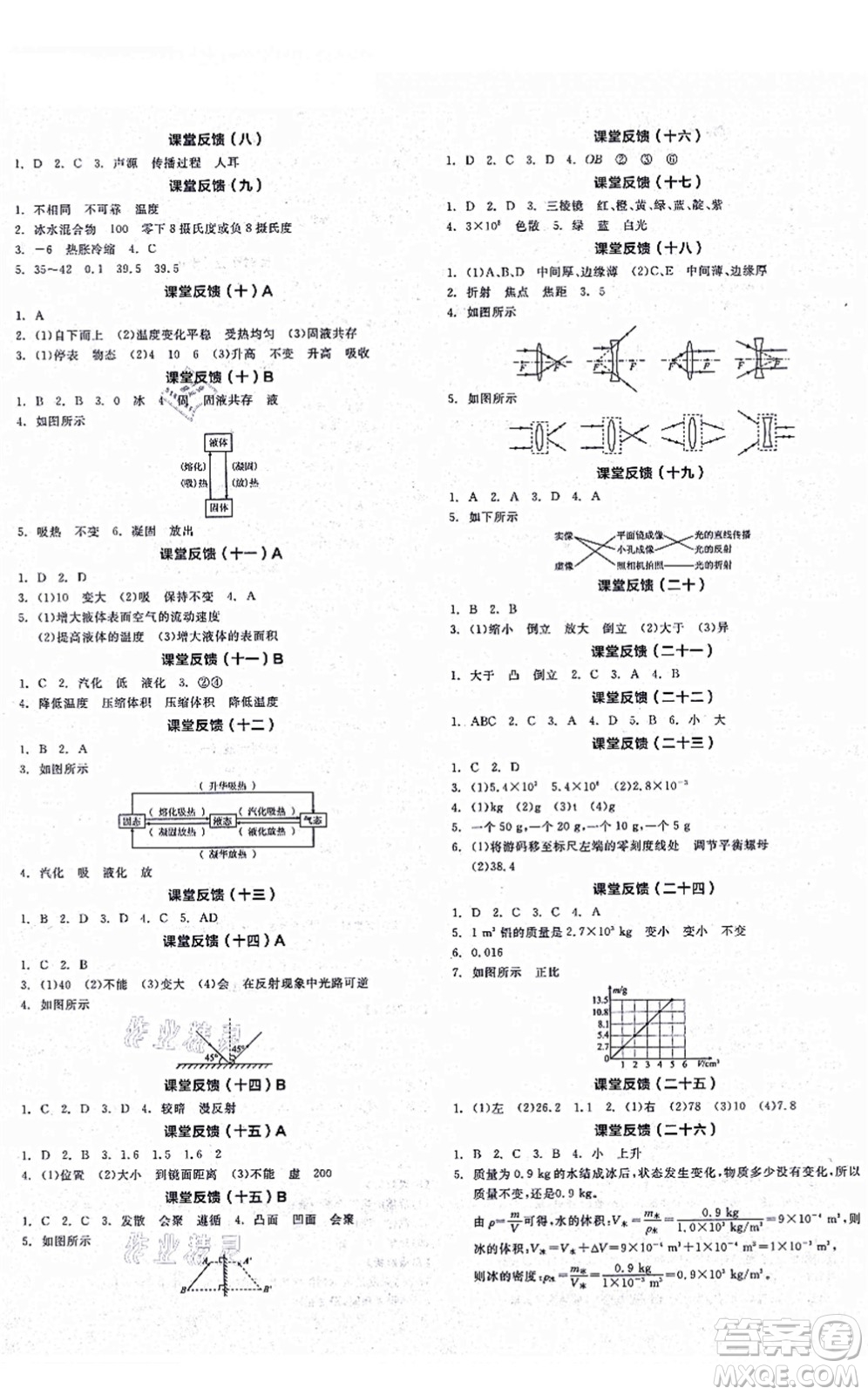 陽光出版社2021全品學練考聽課手冊八年級物理上冊RJ人教版江西專版答案