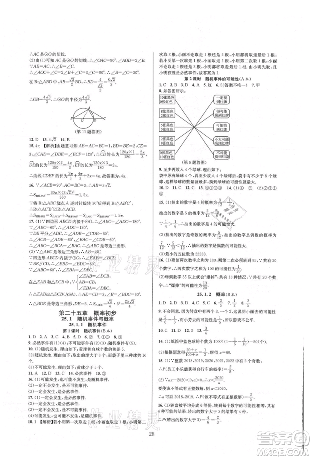 浙江教育出版社2021全優(yōu)新同步九年級(jí)數(shù)學(xué)人教版參考答案