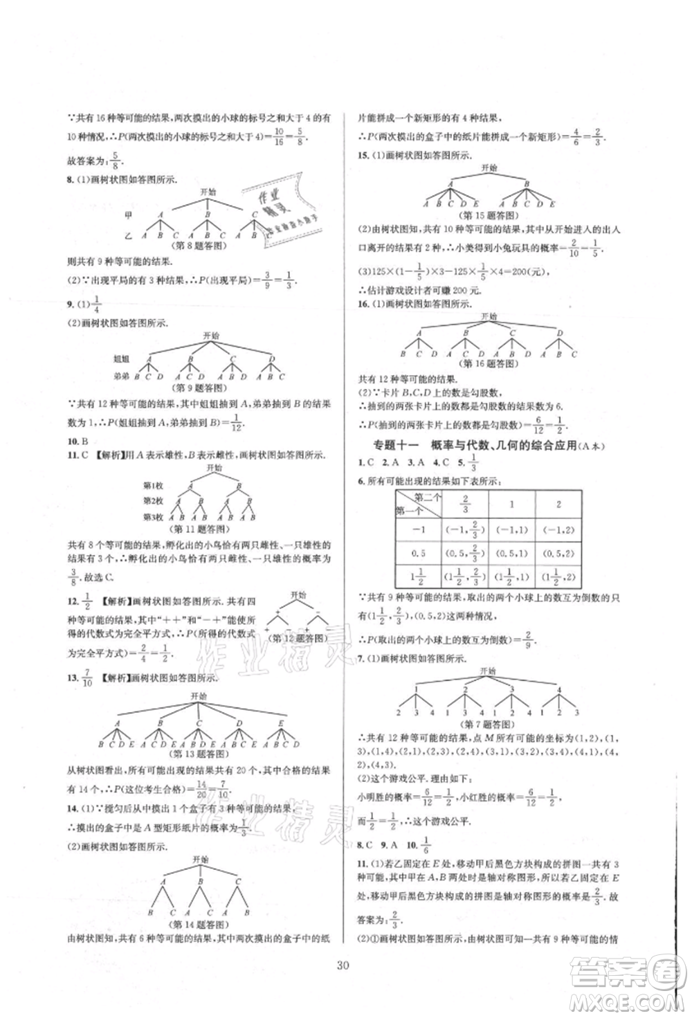 浙江教育出版社2021全優(yōu)新同步九年級(jí)數(shù)學(xué)人教版參考答案