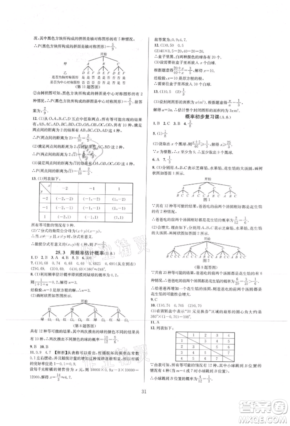 浙江教育出版社2021全優(yōu)新同步九年級(jí)數(shù)學(xué)人教版參考答案