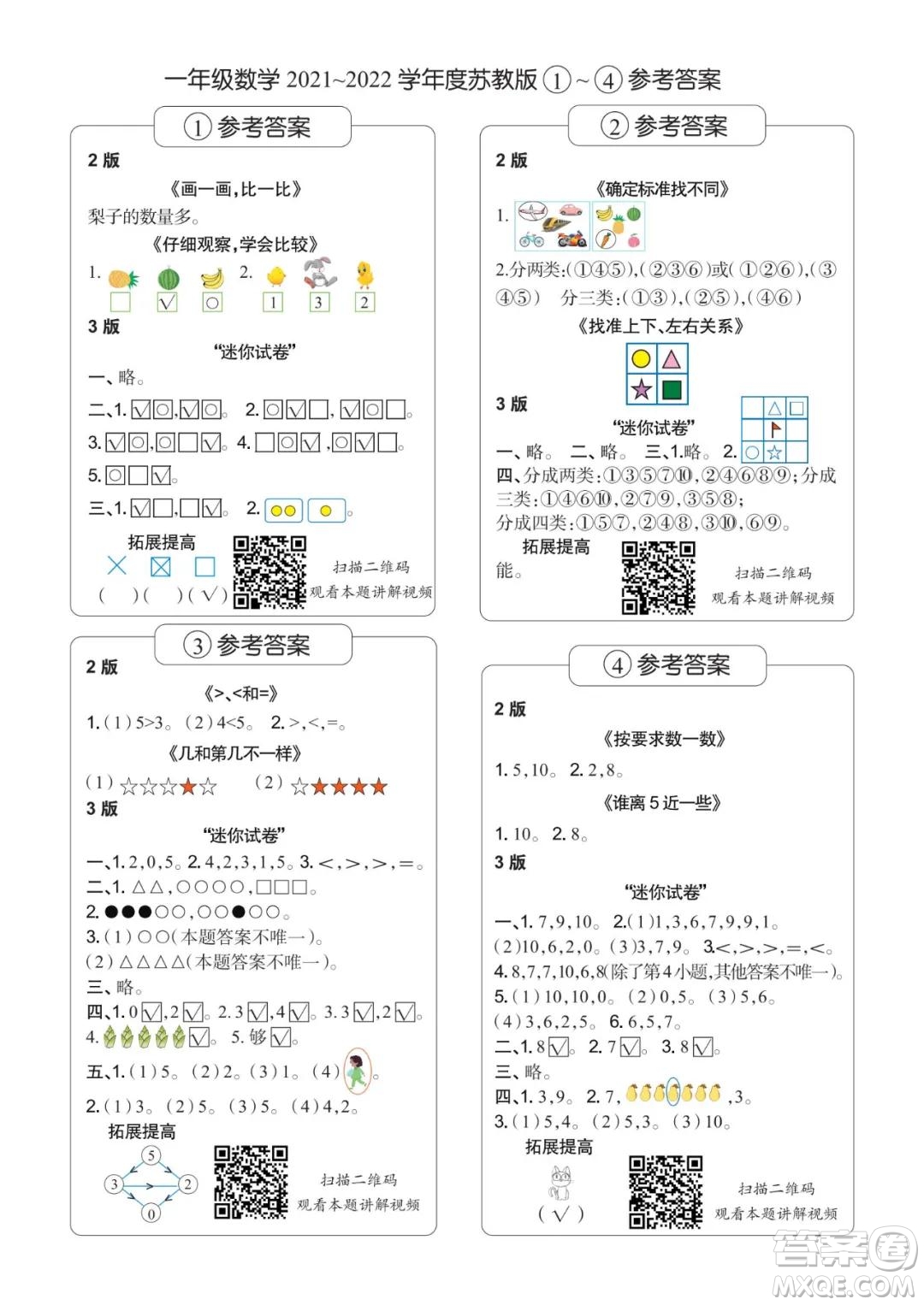 2021年時代學習報一年級上數(shù)學蘇教版1-8期參考答案