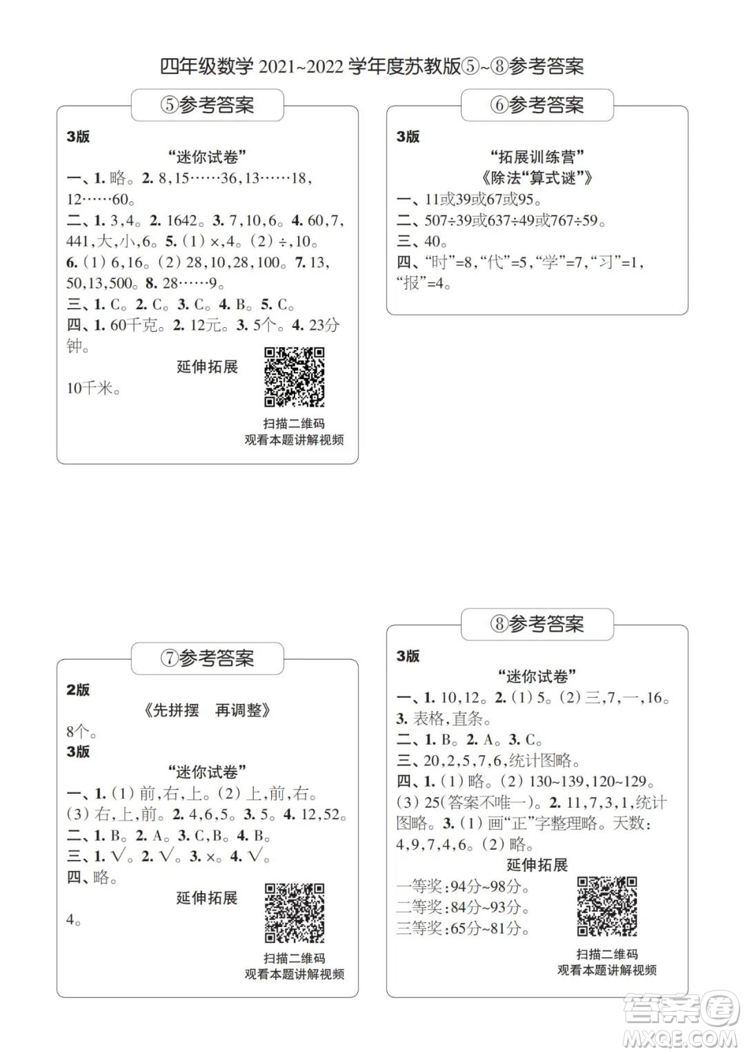 2021年時代學(xué)習(xí)報四年級上數(shù)學(xué)蘇教版1-8期參考答案