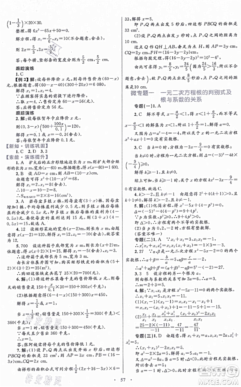 內(nèi)蒙古教育出版社2021初中同步學習目標與檢測九年級數(shù)學全一冊人教版答案