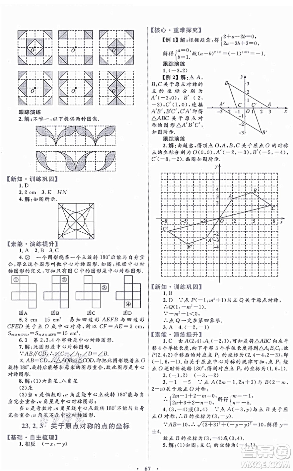 內(nèi)蒙古教育出版社2021初中同步學習目標與檢測九年級數(shù)學全一冊人教版答案