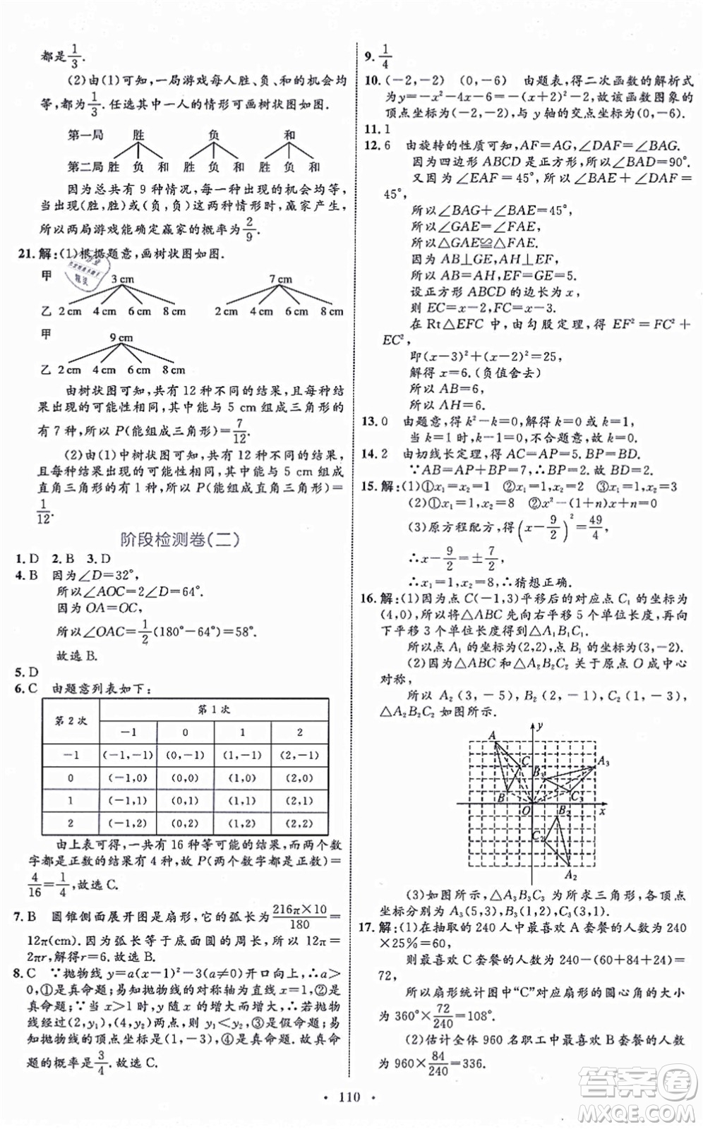 內(nèi)蒙古教育出版社2021初中同步學習目標與檢測九年級數(shù)學全一冊人教版答案