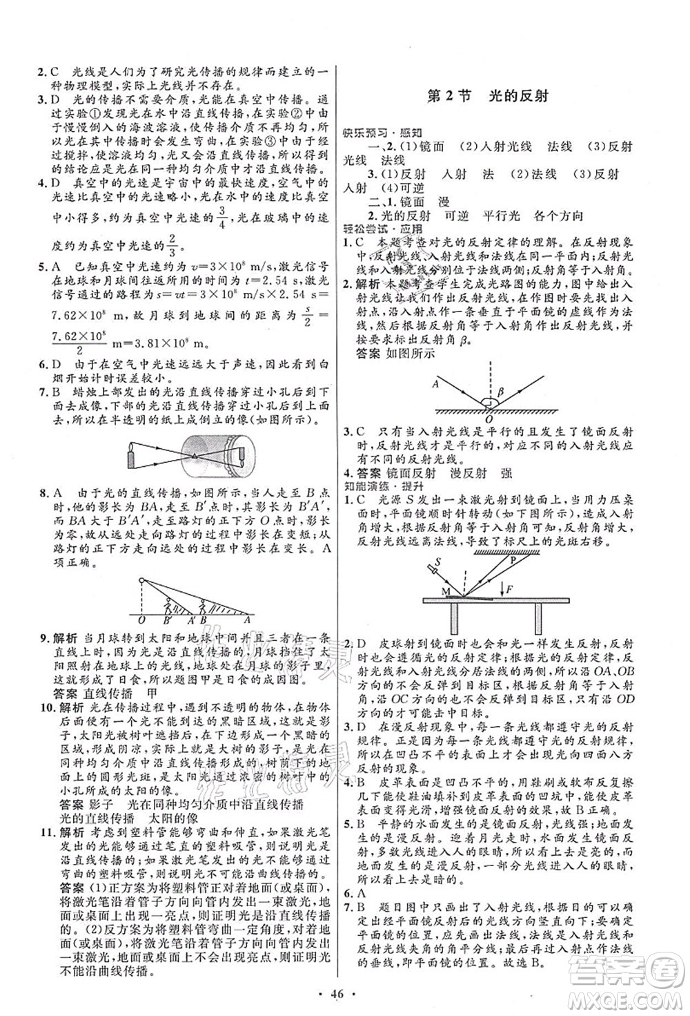 人民教育出版社2021初中同步測(cè)控優(yōu)化設(shè)計(jì)八年級(jí)物理上冊(cè)人教版答案