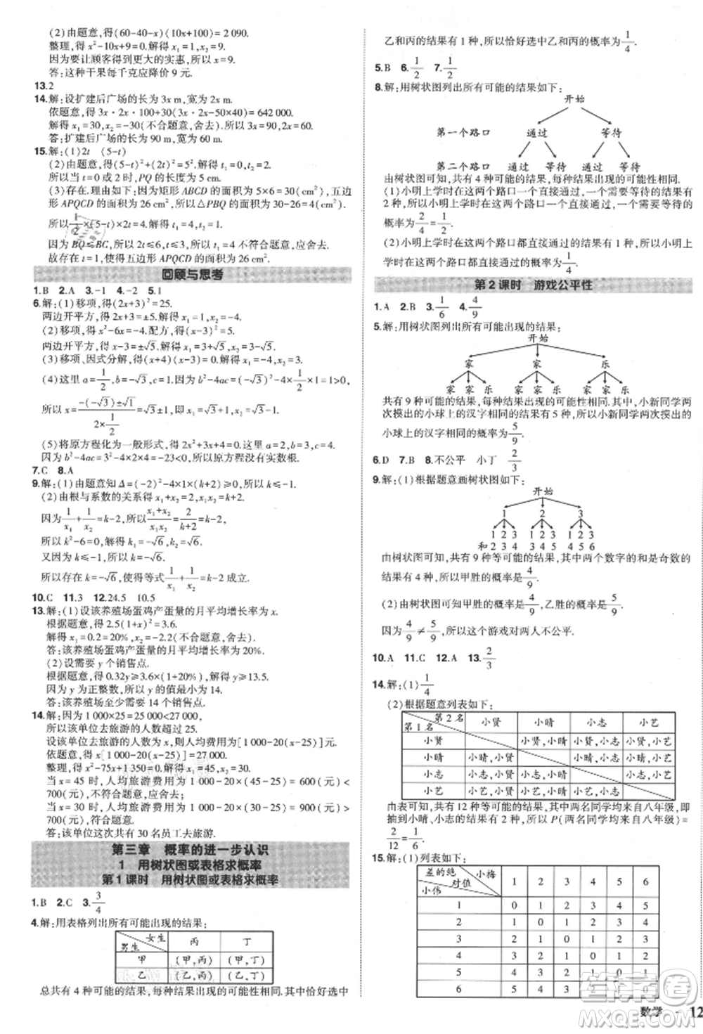 長(zhǎng)江出版社2021狀元成才路創(chuàng)優(yōu)作業(yè)九年級(jí)上冊(cè)數(shù)學(xué)北師大版參考答案