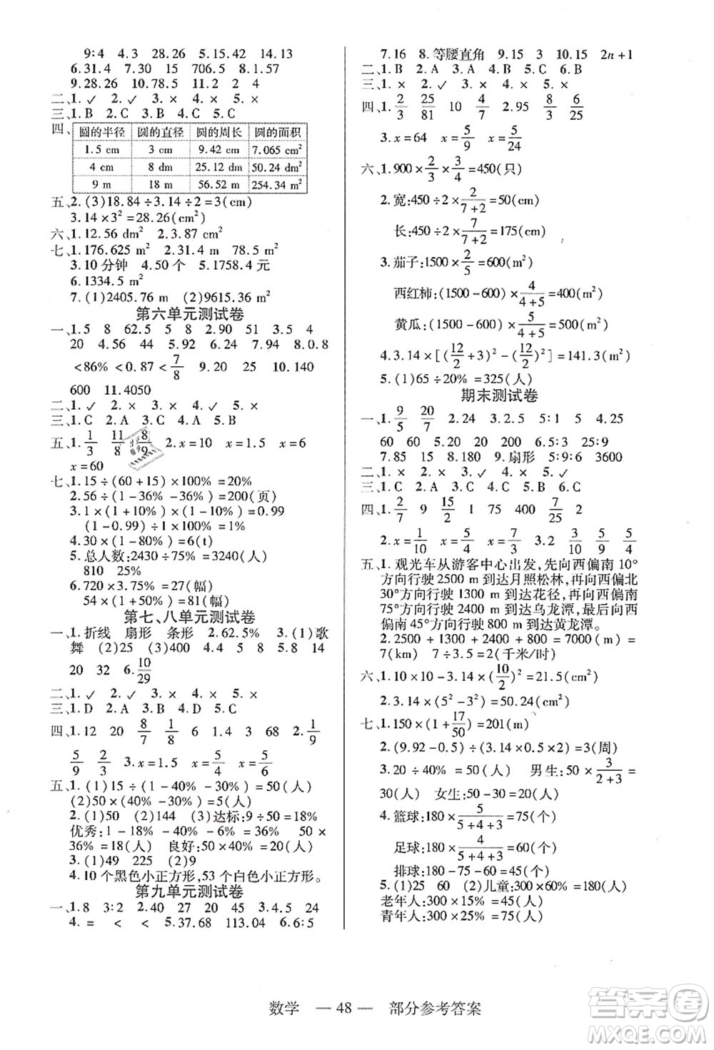 二十一世紀出版社集團2021新課程新練習六年級數(shù)學上冊人教版答案