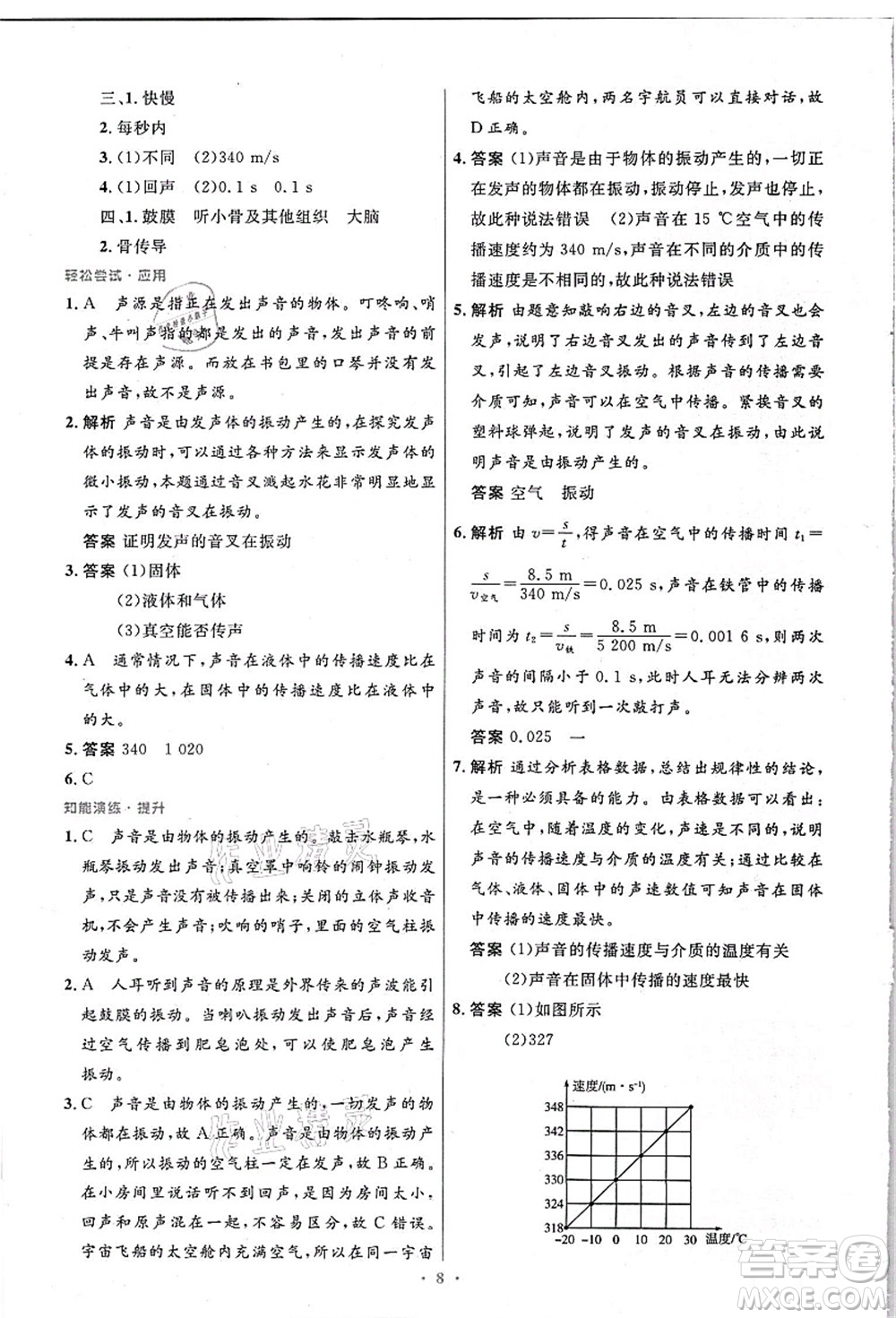 人民教育出版社2021初中同步測控優(yōu)化設計八年級物理上冊精編版答案