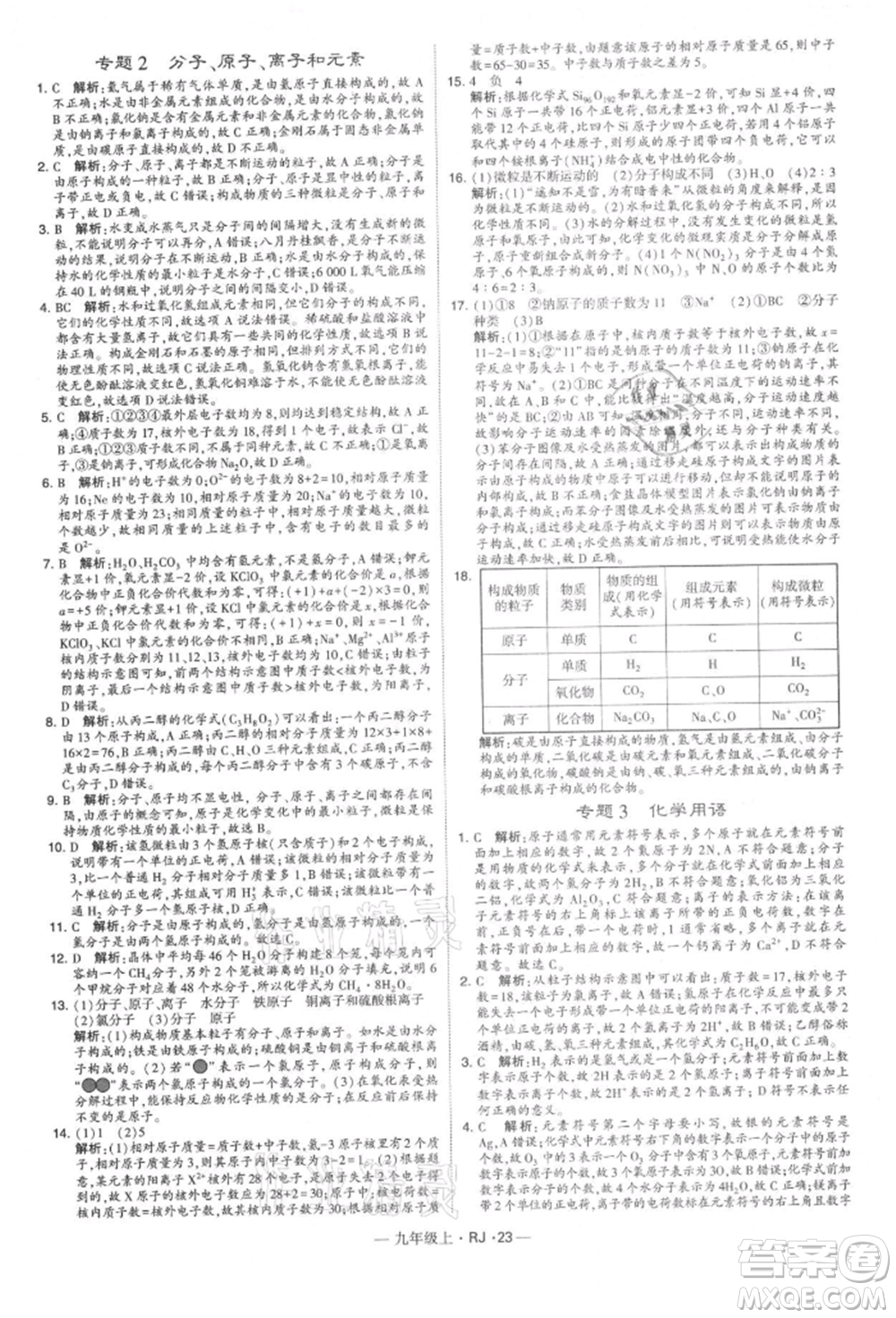 寧夏人民教育出版社2021經(jīng)綸學(xué)典學(xué)霸題中題九年級上冊化學(xué)人教版參考答案