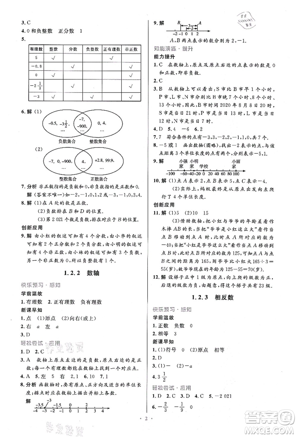 人民教育出版社2021初中同步測控優(yōu)化設(shè)計七年級數(shù)學(xué)上冊精編版答案