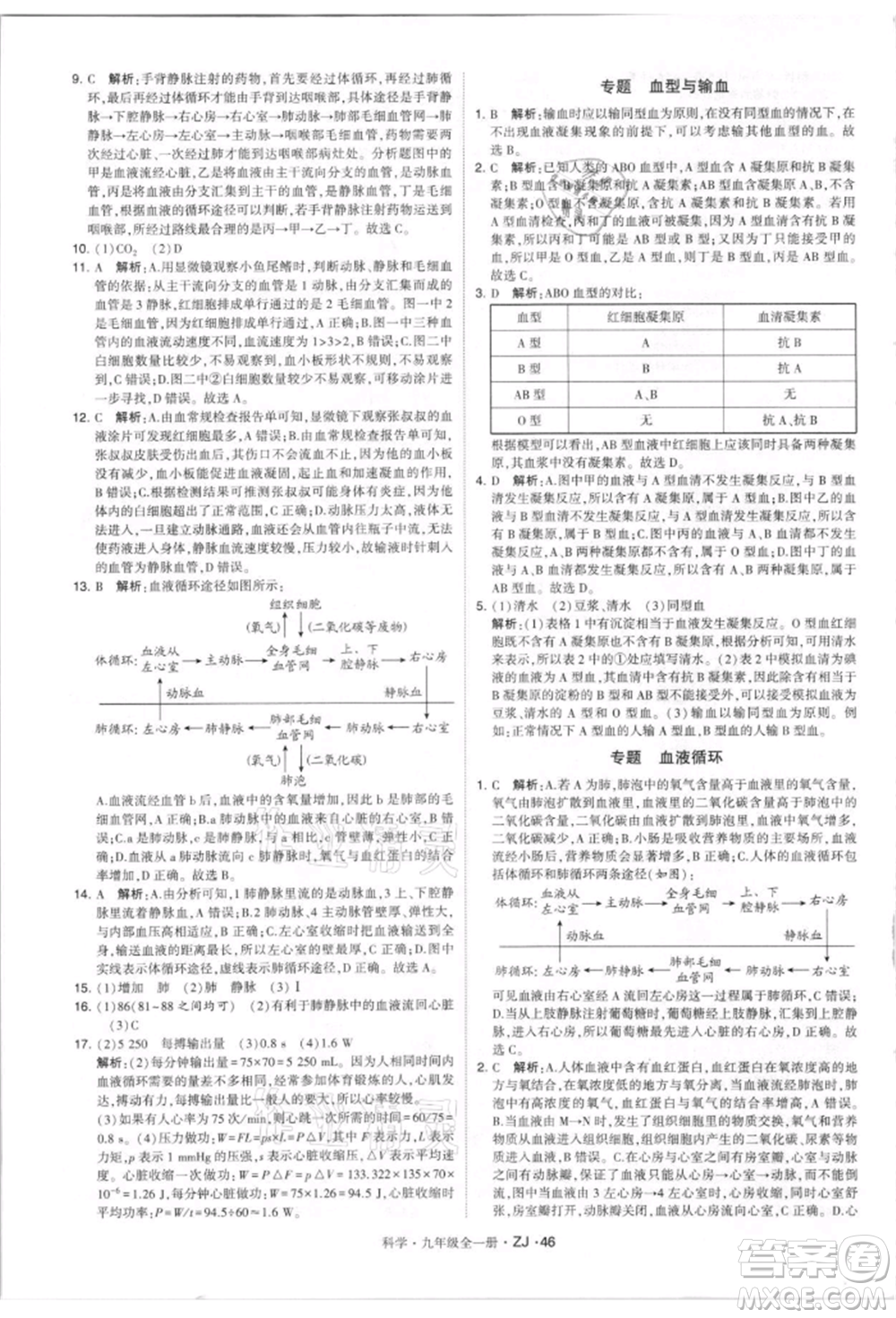 寧夏人民教育出版社2021經(jīng)綸學(xué)典學(xué)霸題中題九年級(jí)上冊(cè)科學(xué)浙教版參考答案