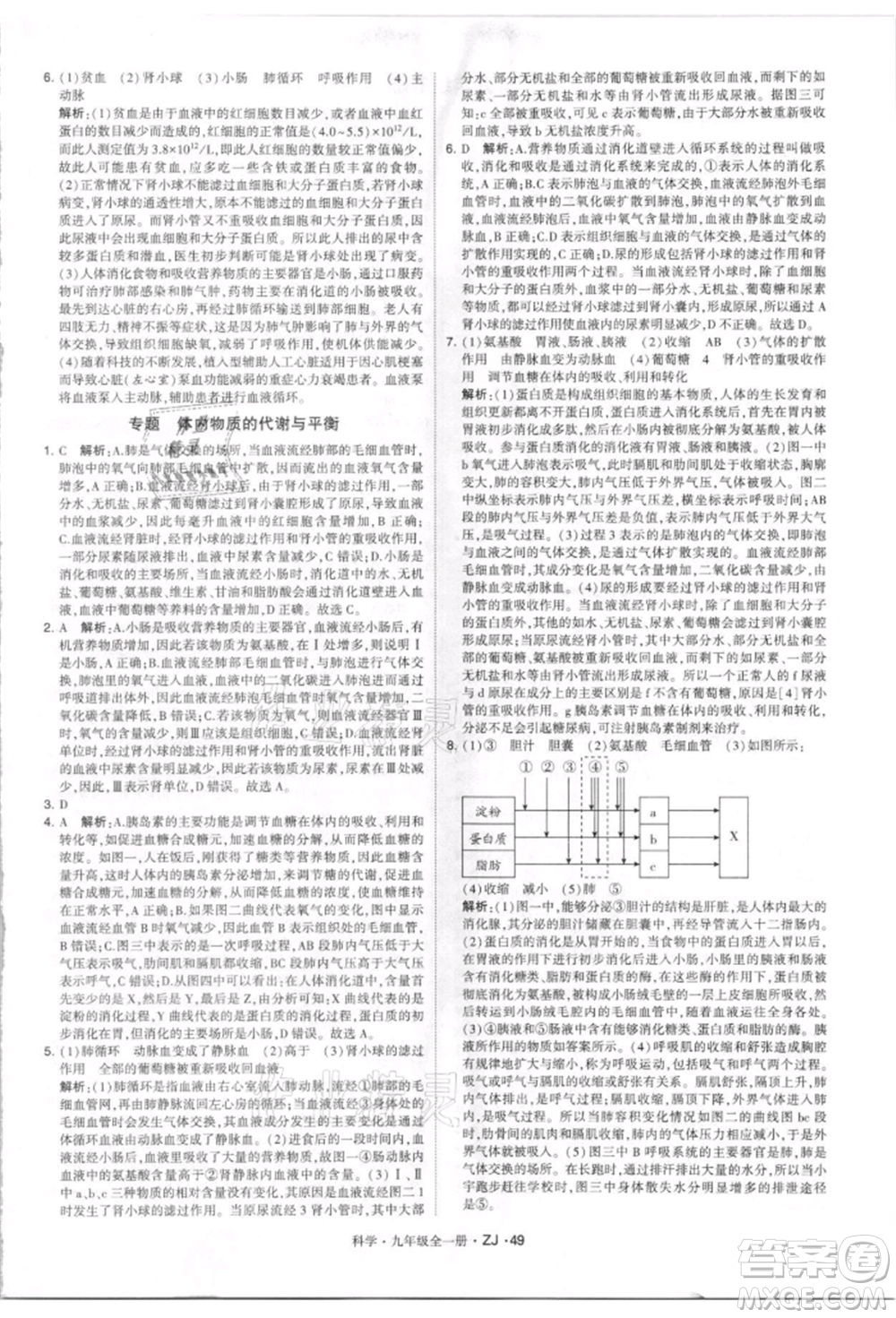 寧夏人民教育出版社2021經(jīng)綸學(xué)典學(xué)霸題中題九年級(jí)上冊(cè)科學(xué)浙教版參考答案