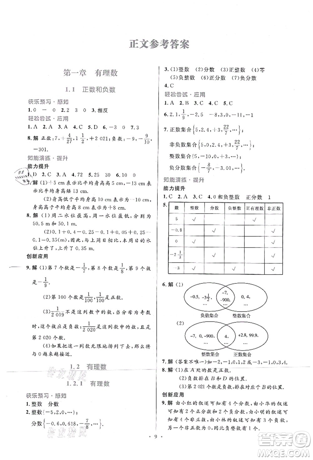 人民教育出版社2021初中同步測控優(yōu)化設計七年級數學上冊人教版福建專版答案