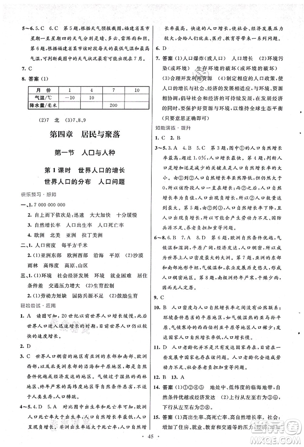 人民教育出版社2021初中同步測控優(yōu)化設(shè)計七年級地理上冊人教版答案