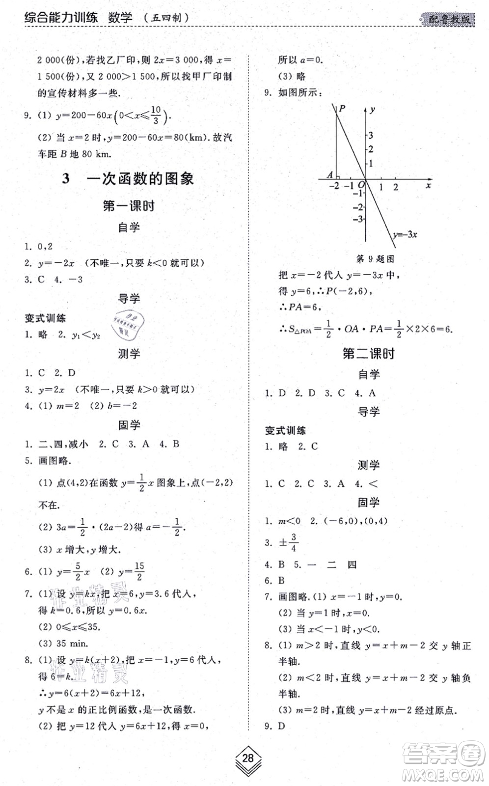 山東人民出版社2021綜合能力訓(xùn)練七年級(jí)數(shù)學(xué)上冊(cè)五四制魯教版答案