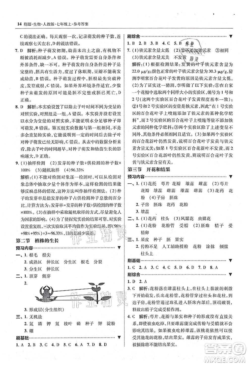 東北師范大學(xué)出版社2021北大綠卡刷題七年級(jí)生物上冊(cè)人教版答案