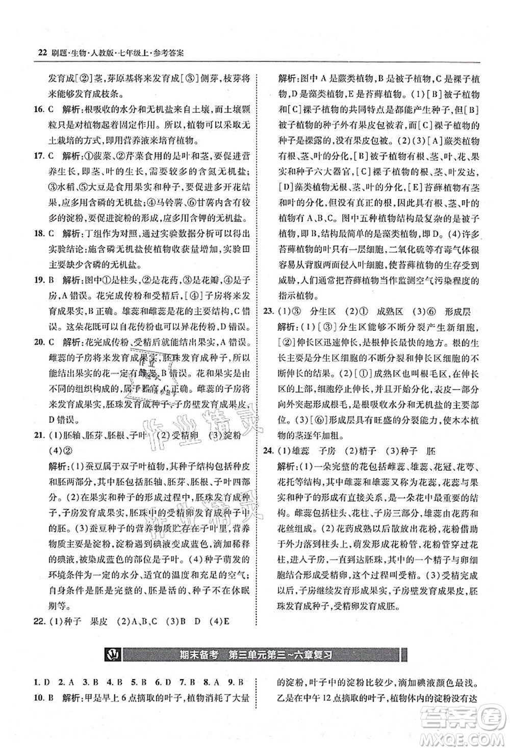 東北師范大學(xué)出版社2021北大綠卡刷題七年級(jí)生物上冊(cè)人教版答案