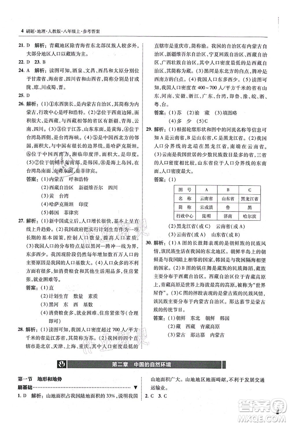 東北師范大學出版社2021北大綠卡刷題八年級地理上冊人教版答案