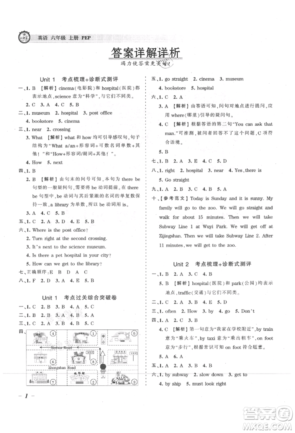 江西人民出版社2021王朝霞考點(diǎn)梳理時(shí)習(xí)卷六年級(jí)上冊(cè)英語(yǔ)人教版參考答案