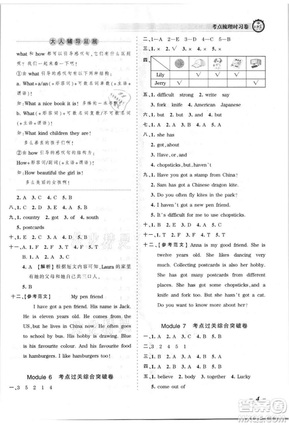 江西人民出版社2021王朝霞考點(diǎn)梳理時(shí)習(xí)卷六年級上冊英語外研版參考答案