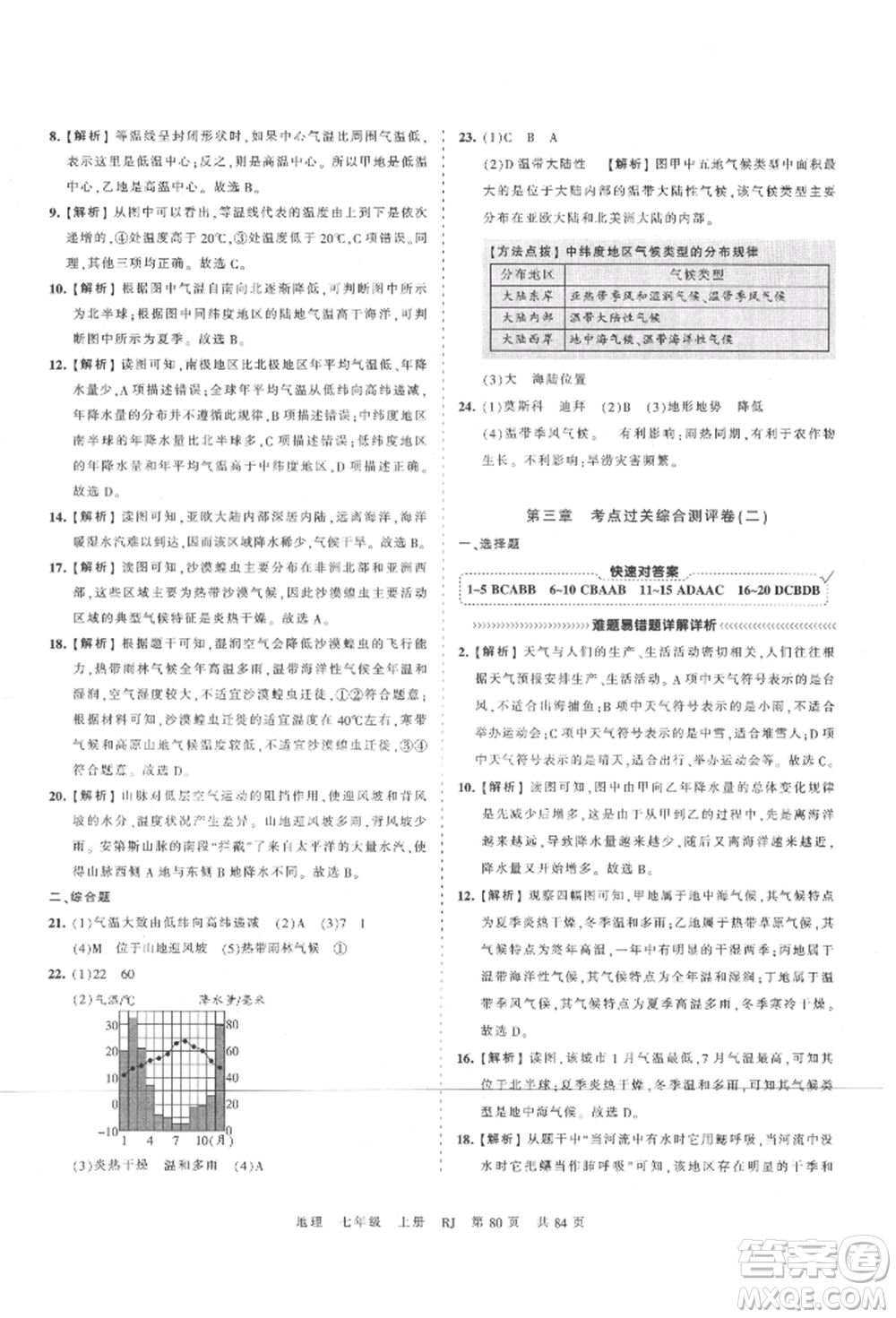 江西人民出版社2021王朝霞考點梳理時習卷七年級上冊地理人教版參考答案