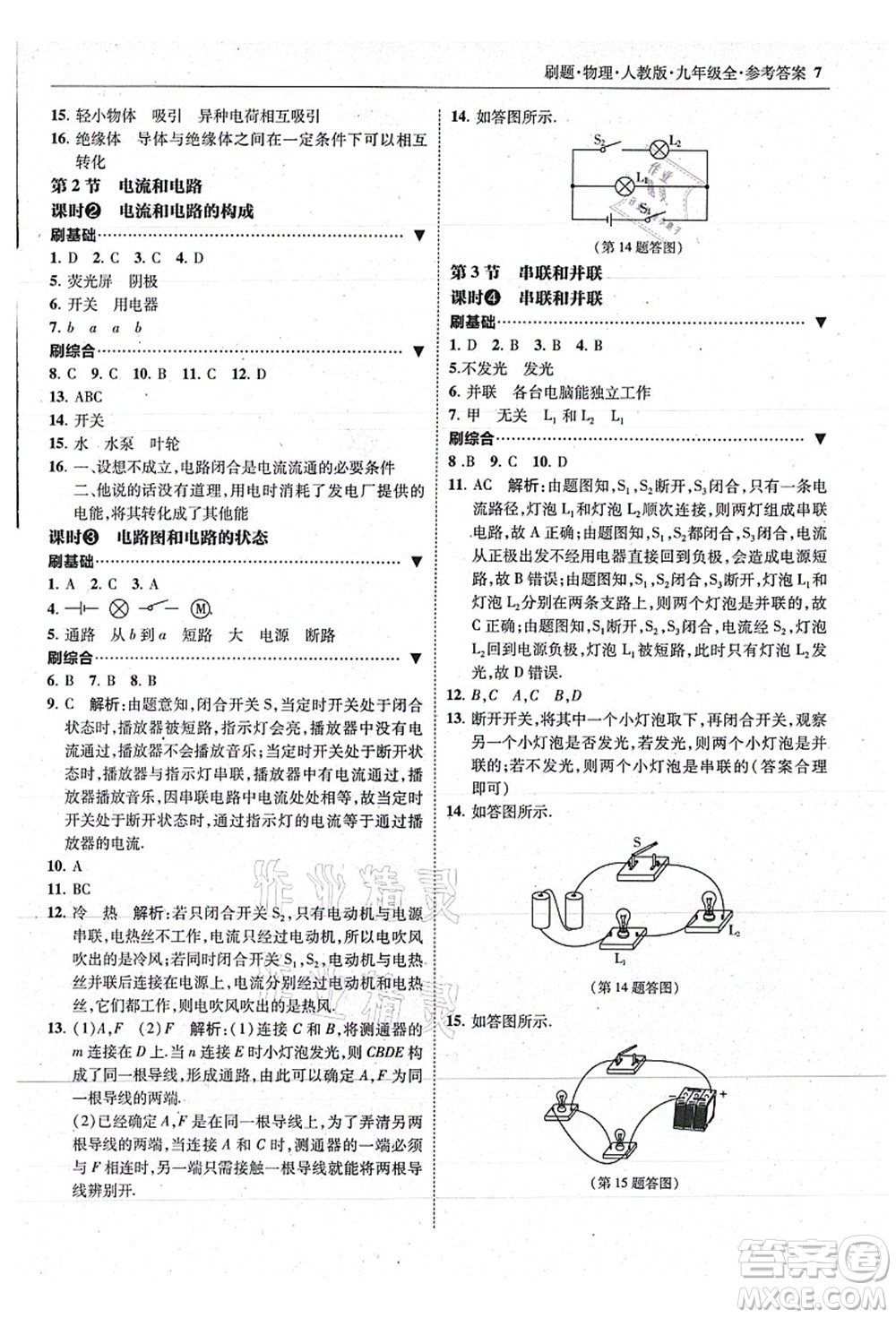 東北師范大學(xué)出版社2021北大綠卡刷題九年級(jí)物理全一冊(cè)人教版答案