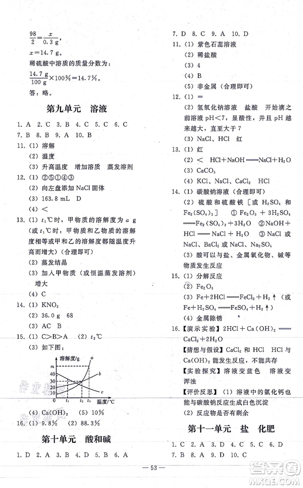 人民教育出版社2021同步輕松練習(xí)九年級化學(xué)總復(fù)習(xí)人教版答案