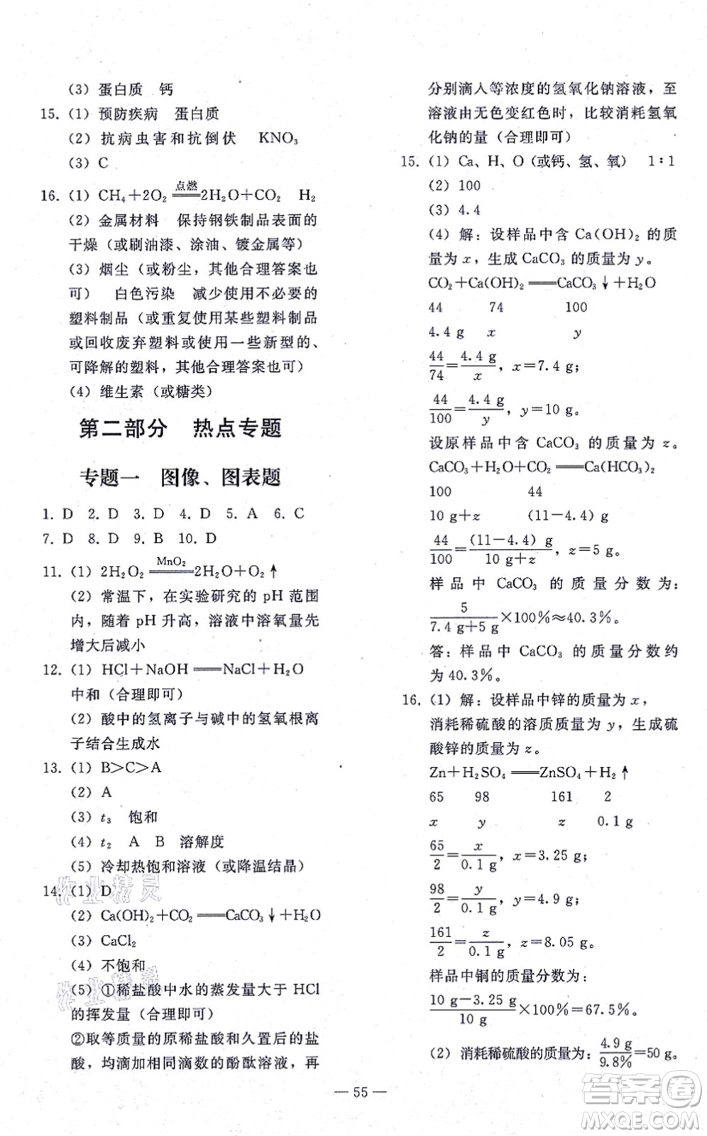 人民教育出版社2021同步輕松練習(xí)九年級化學(xué)總復(fù)習(xí)人教版答案