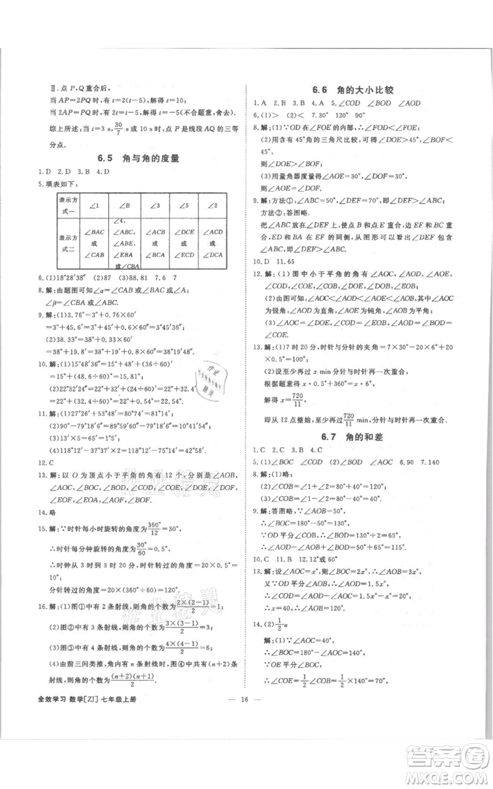 光明日?qǐng)?bào)出版社2021全效學(xué)習(xí)課時(shí)提優(yōu)七年級(jí)上冊(cè)數(shù)學(xué)浙教版精華版參考答案