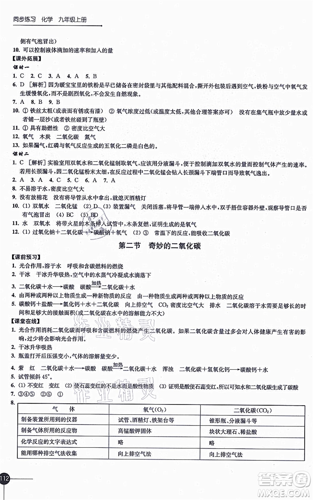 江蘇鳳凰科學(xué)技術(shù)出版社2021同步練習(xí)化學(xué)九年級(jí)上冊(cè)滬教版答案