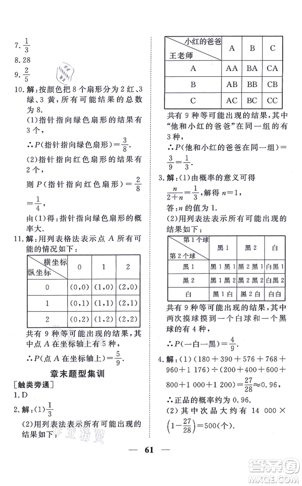 青海人民出版社2021新坐標(biāo)同步練習(xí)九年級(jí)數(shù)學(xué)上冊(cè)人教版青海專用答案