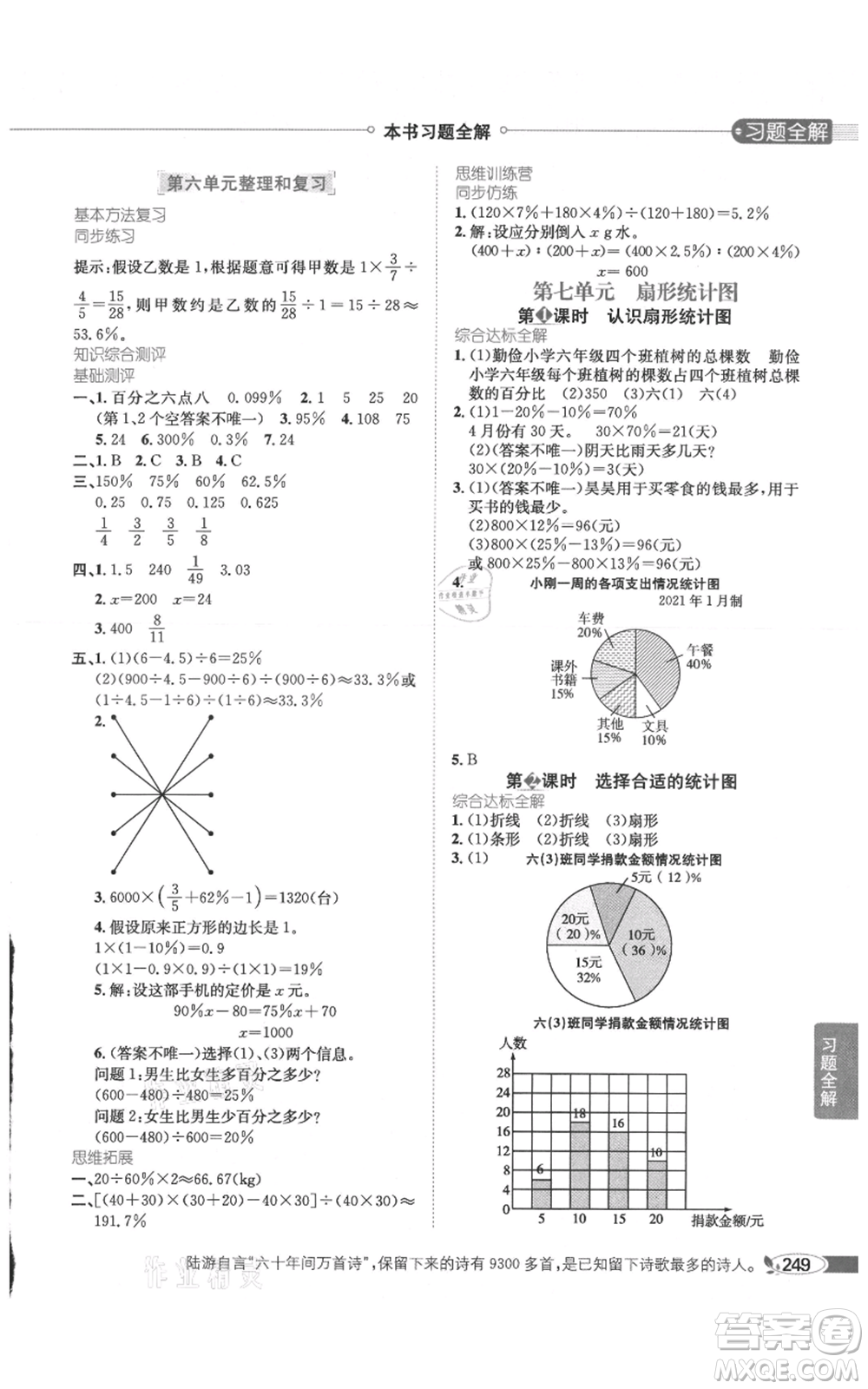 陜西人民教育出版社2021小學(xué)教材全解六年級(jí)上冊(cè)數(shù)學(xué)人教版參考答案