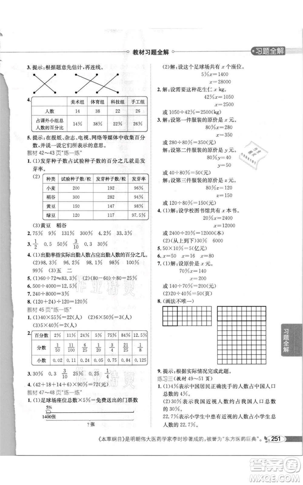 北京師范大學(xué)出版社2021小學(xué)教材全解六年級上冊數(shù)學(xué)北師大版參考答案