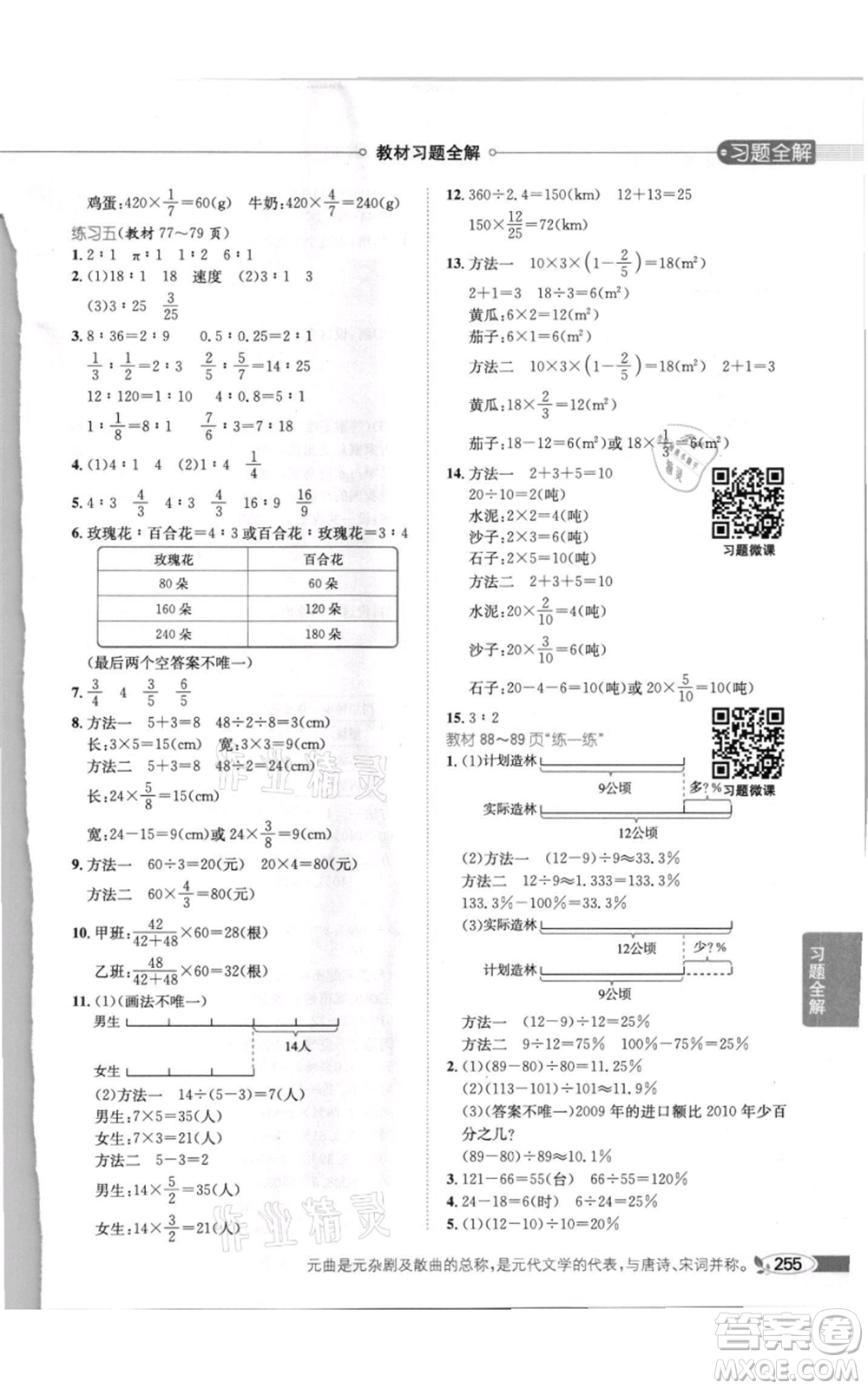 北京師范大學(xué)出版社2021小學(xué)教材全解六年級上冊數(shù)學(xué)北師大版參考答案