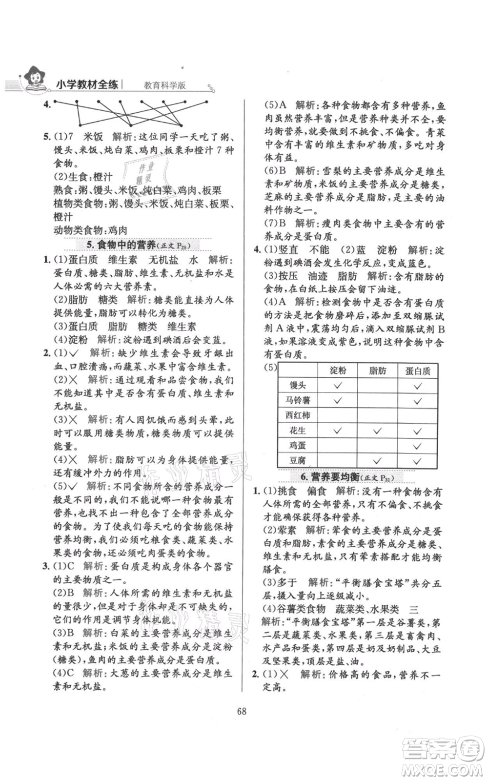 陜西人民教育出版社2021小學(xué)教材全練四年級(jí)上冊科學(xué)教育科學(xué)版參考答案