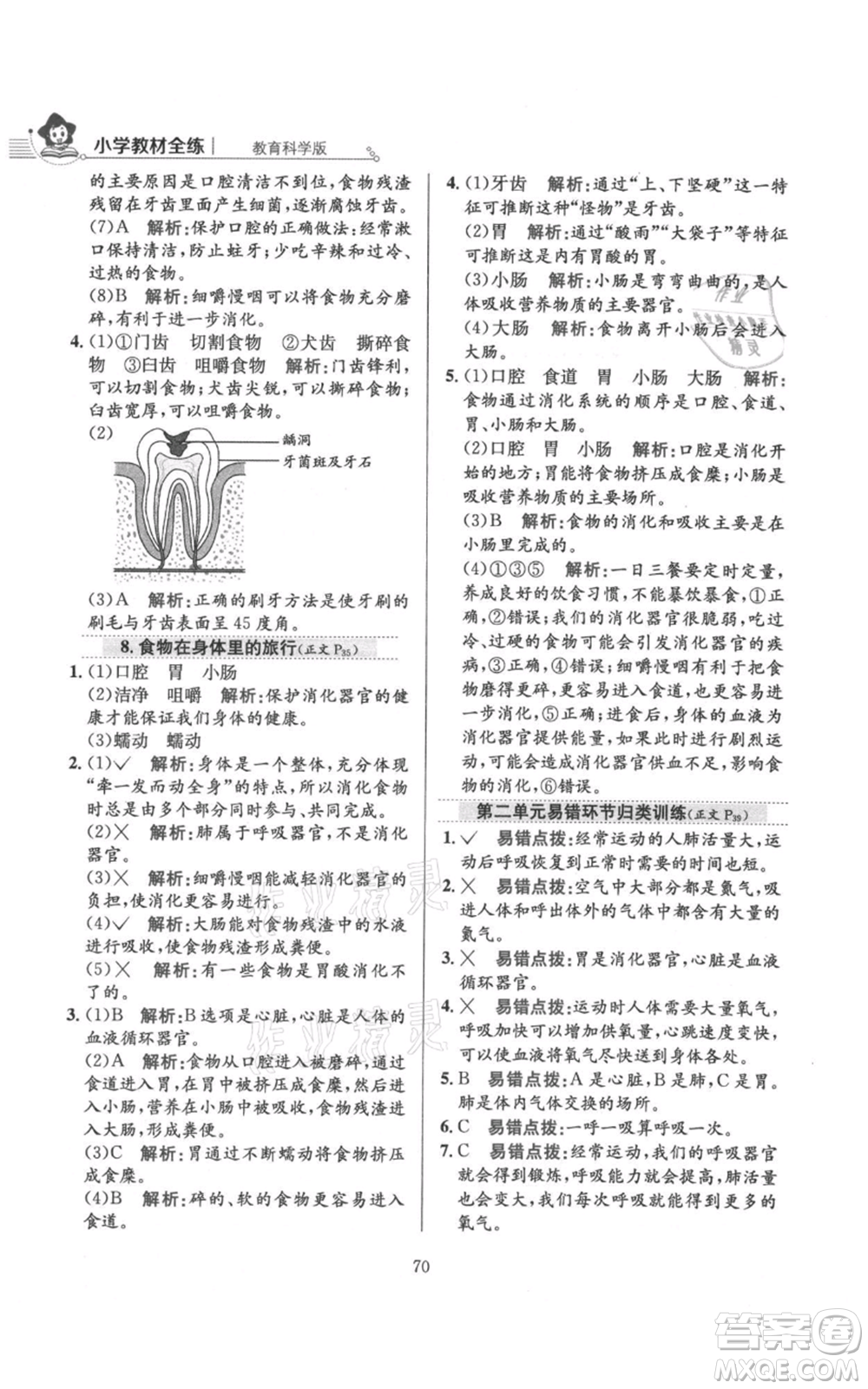 陜西人民教育出版社2021小學(xué)教材全練四年級(jí)上冊科學(xué)教育科學(xué)版參考答案