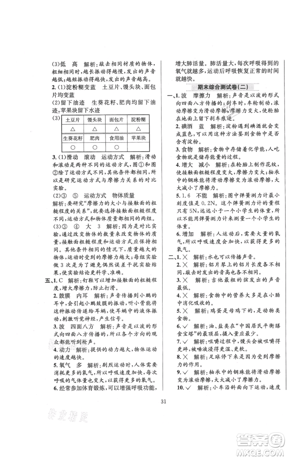 陜西人民教育出版社2021小學(xué)教材全練四年級(jí)上冊科學(xué)教育科學(xué)版參考答案