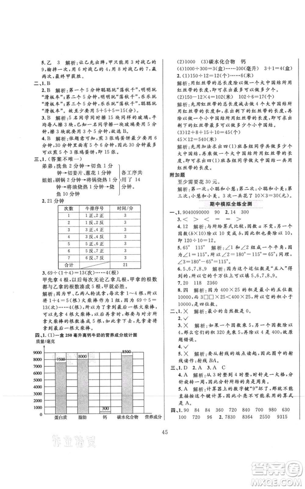 陜西人民教育出版社2021小學(xué)教材全練四年級(jí)上冊(cè)數(shù)學(xué)人教版參考答案