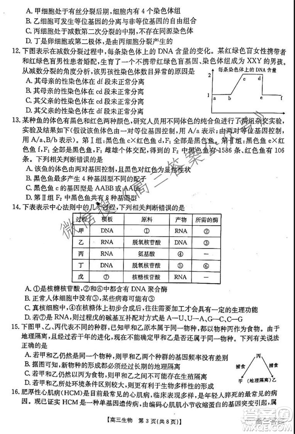 2021-2022年度河南省高三階段性檢測四生物試題及答案