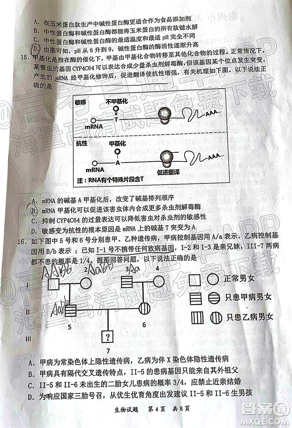 惠州市2022屆高三第二次調(diào)研考試生物試題及答案