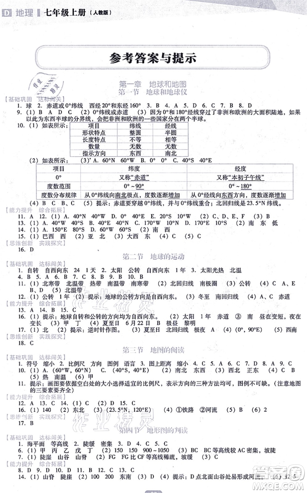 遼海出版社2021新課程地理能力培養(yǎng)七年級上冊人教版D版答案