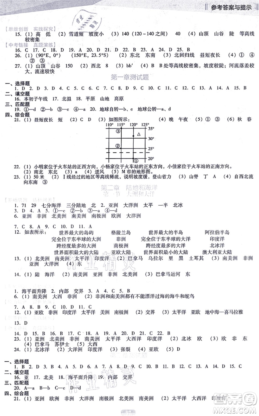 遼海出版社2021新課程地理能力培養(yǎng)七年級上冊人教版D版答案