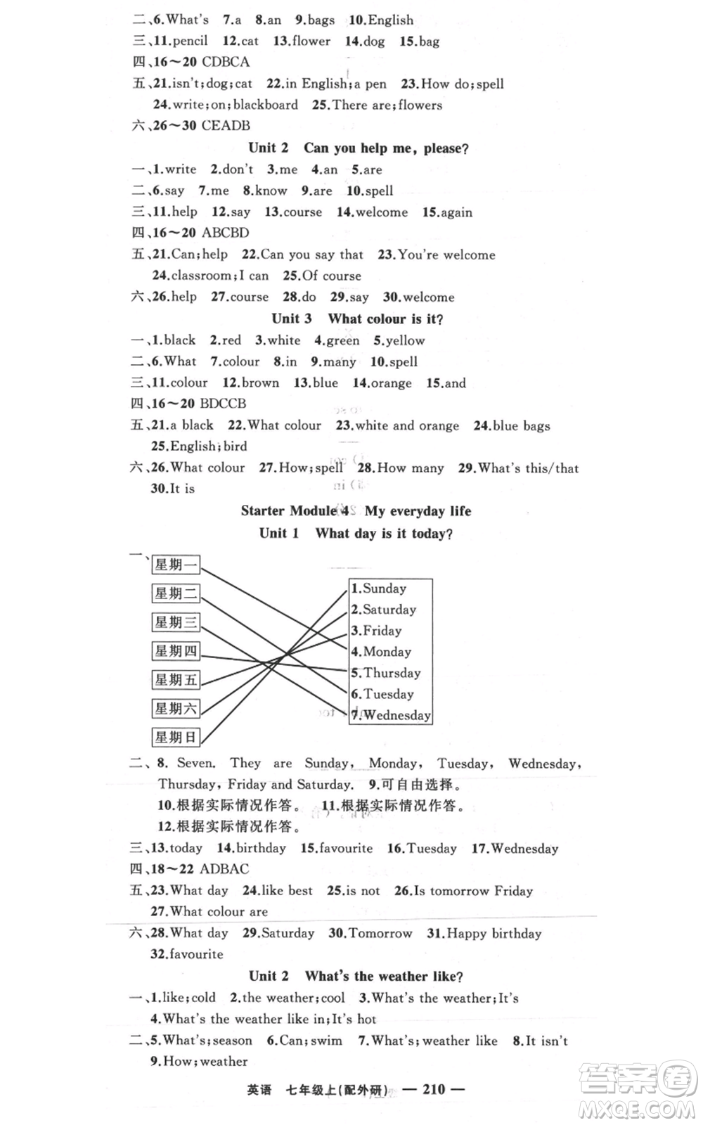 新疆青少年出版社2021四清導(dǎo)航七年級(jí)上冊(cè)英語(yǔ)外研版參考答案