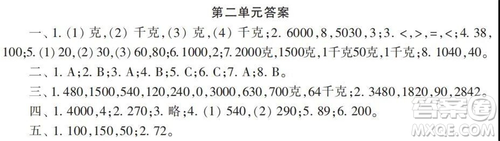 2021年小學(xué)生數(shù)學(xué)報(bào)配套試卷三年級(jí)上冊(cè)第一到四單元測(cè)試卷參考答案