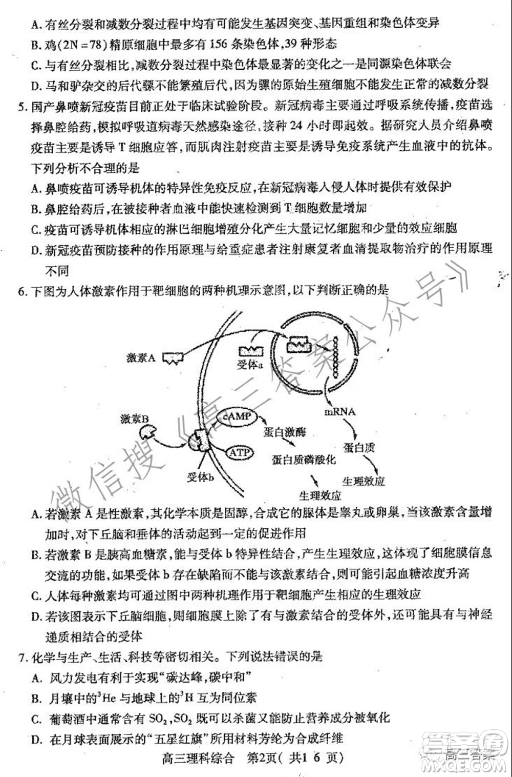 平頂山2022屆高三年級(jí)階段性檢測(cè)理科綜合試題及答案